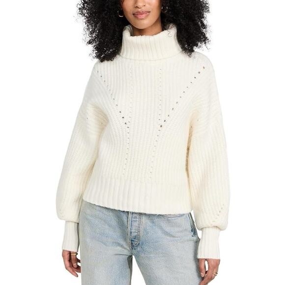 VARLEY Rogan Cropped Ivory Ribbed Knit Sweater - Picture 2 of 8